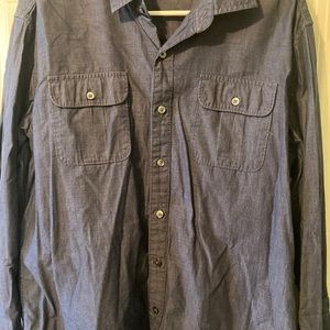 Mens Apt. 9 Button-Up Navy Blue denim colored Dress Shirt large long sleeve euc